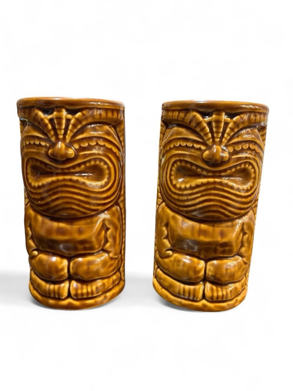 Pair of Vintage Germaine's Luau Hawaii Ceramic Tiki Mugs (2010 KC)